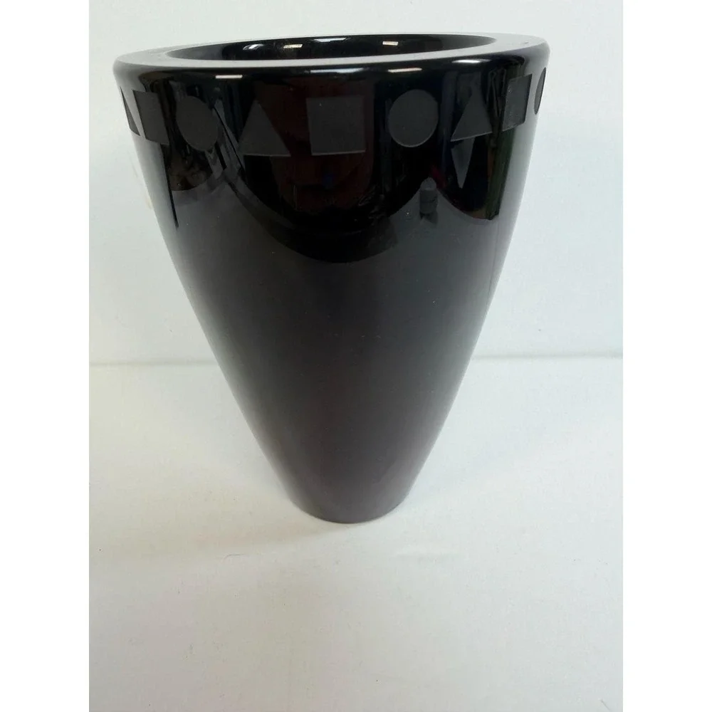 Sasaki Ward Bennett 24% Lead Crystal Black Sengai Vase 6.5